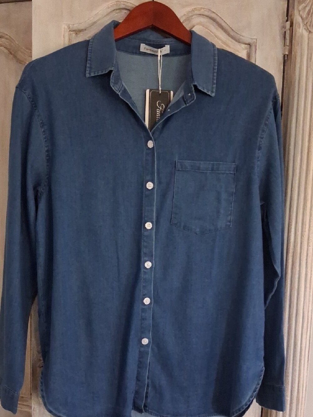 Relaxed Washed Denim Button-Down Shirt - Blue - Picture 7 of 7